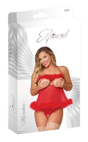 Marabou Babydoll Set Red S/M