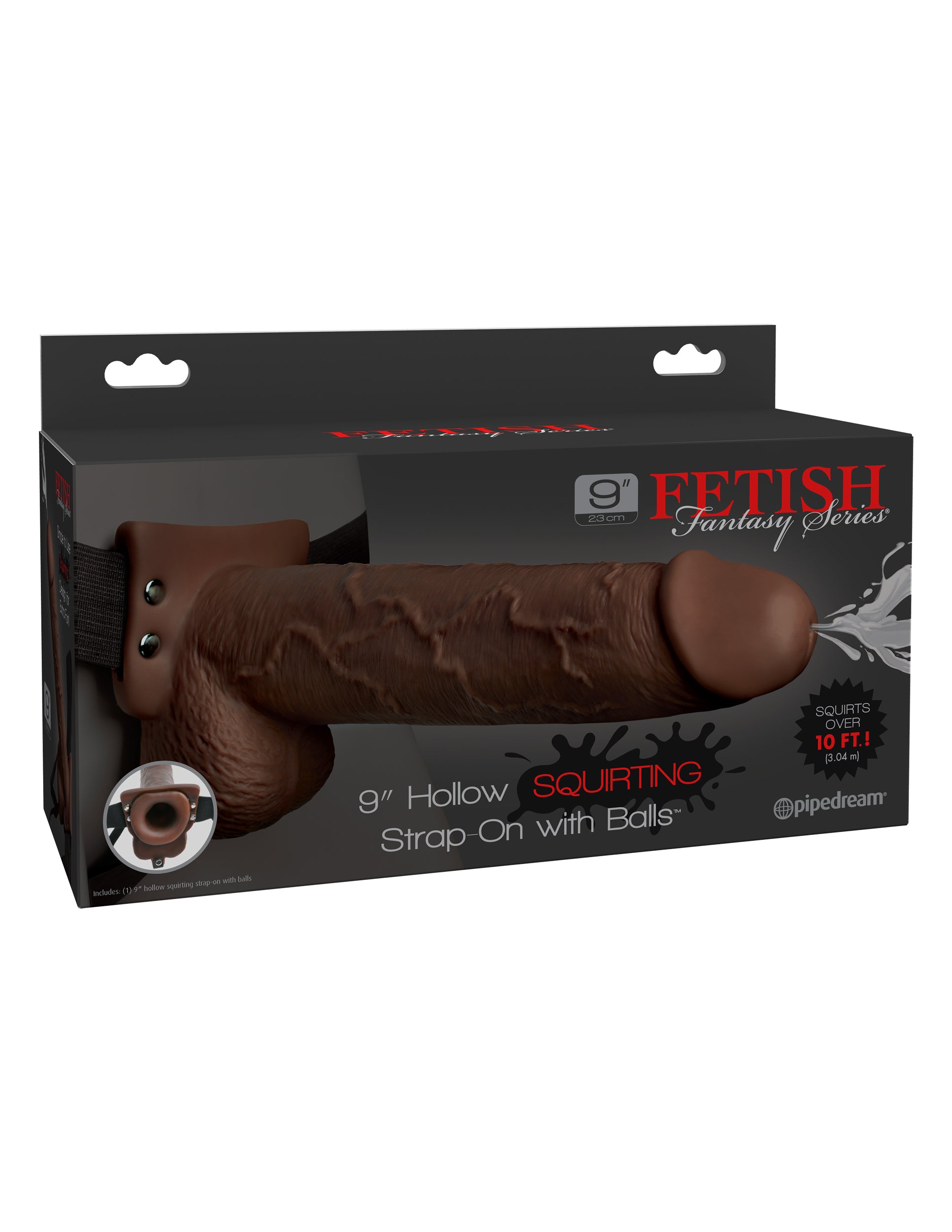 implee Fetish 9 inches Hollow Squirting Strap On with Balls Brown