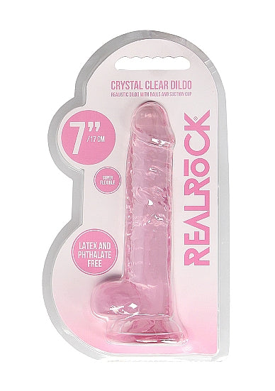 Realistic Dildo with Balls Clear Pink